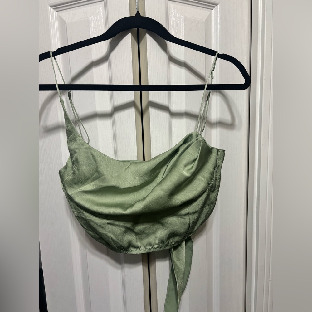 Sage Green Satin Crop Top